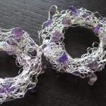 Large Grape Earrings: Knitted Wire And Amethysts..