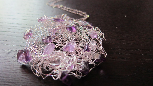 Grape Necklace: Amethysts Knitted Into Wire On A Sterling Silver Chain