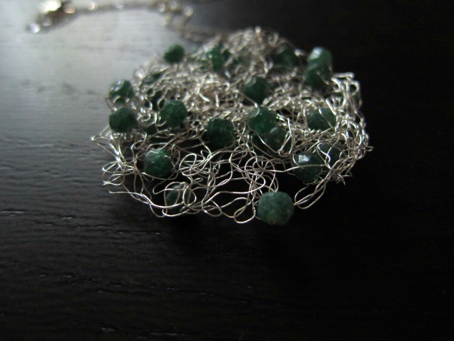 Adventure Necklace: Knit Wire With Aventurine On A 24" Sterling Silver Chain